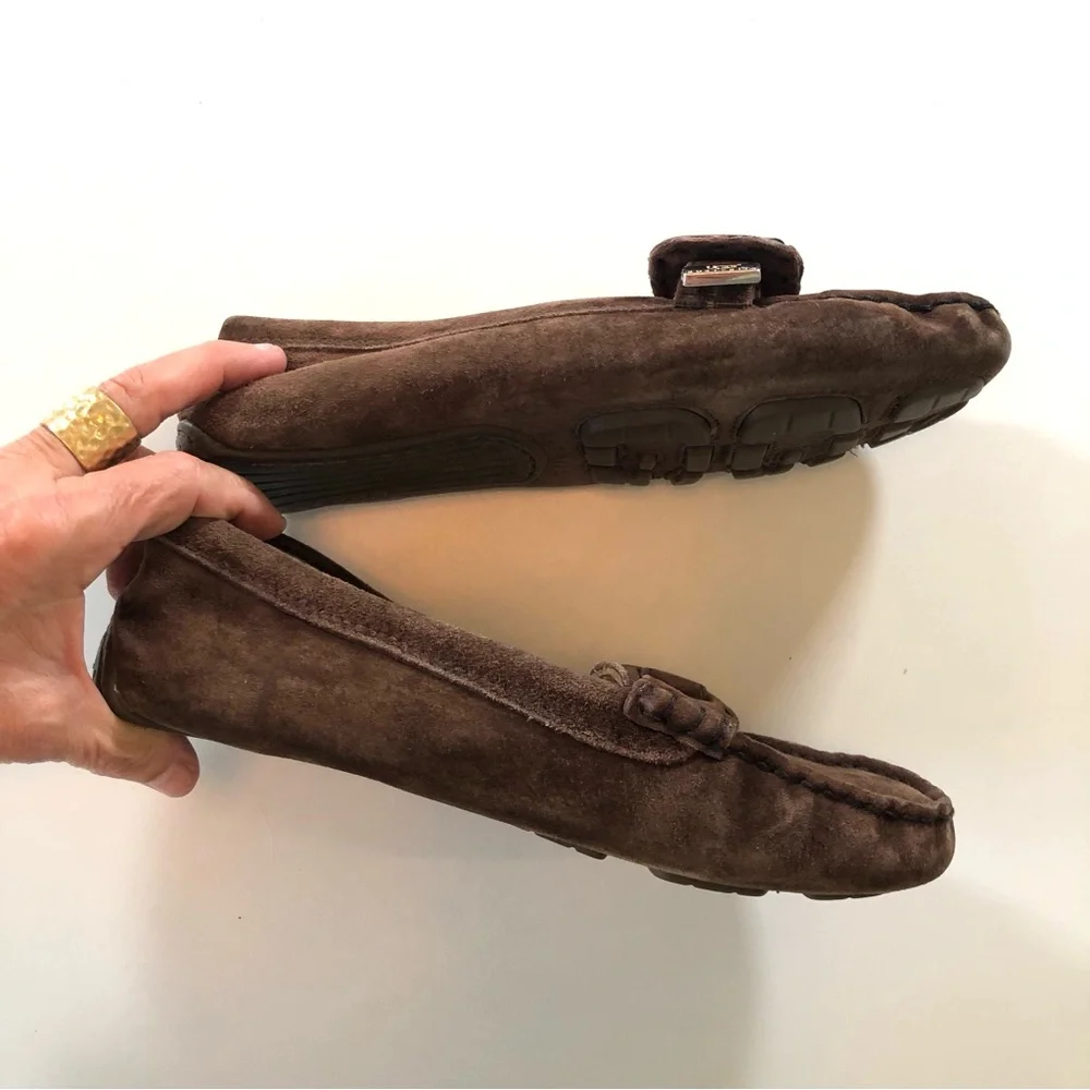 UGG Thelma Brown Suede Shearling Lined Driving Loafers Size 6 EU 37